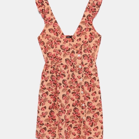 🏷NWT Zara Pink Rustic V-Neck Floral Mini Dress S - Picture 4 of 7